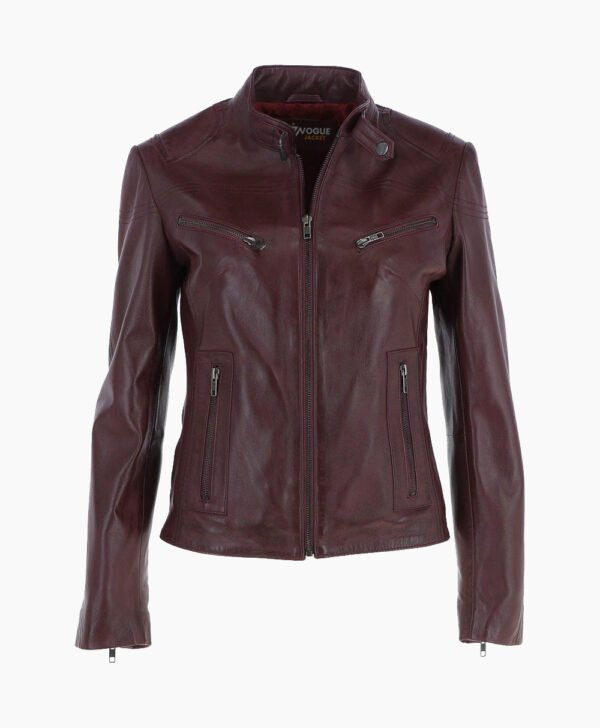 Women's Leather Biker Jacket Burgundy Alton