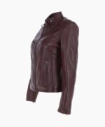 Women's Leather Biker Jacket Burgundy Alton