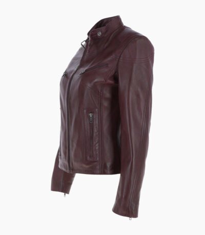 Women's Leather Biker Jacket Burgundy Alton