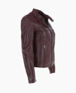 Women's Leather Biker Jacket Burgundy Alton