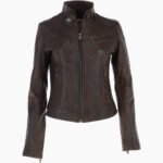 Women's Leather Biker Jacket Chocolate Alton