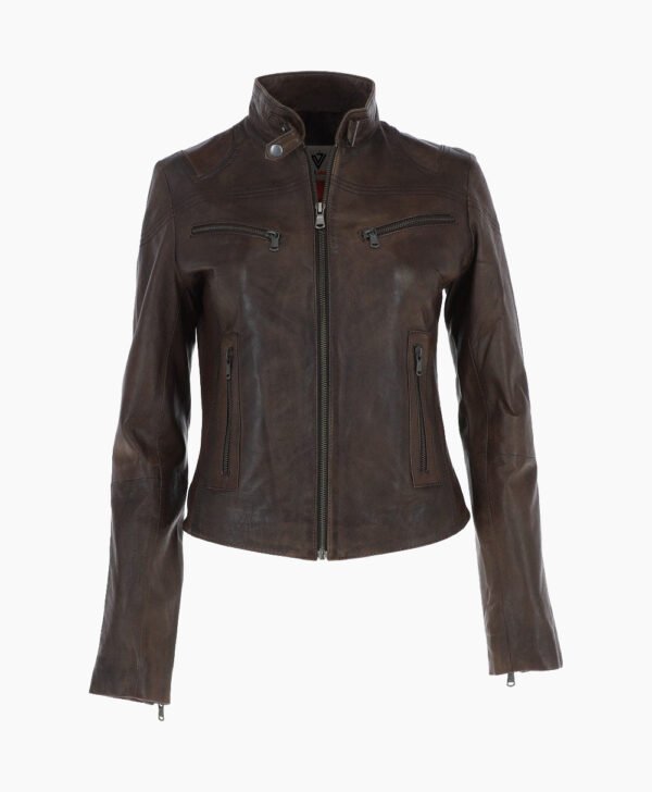Women's Leather Biker Jacket Chocolate Alton