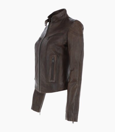 Women's Leather Biker Jacket Chocolate Alton