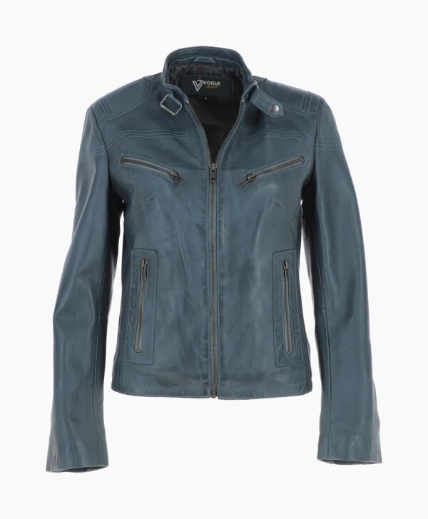 Women's Leather Biker Jacket Gray Alton
