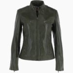 Women's Leather Biker Jacket Green Alton