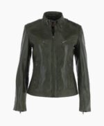 Women's Leather Biker Jacket Green Alton