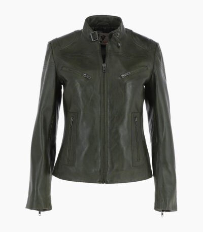Women's Leather Biker Jacket Green Alton