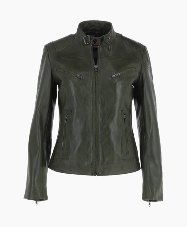 Women's Leather Biker Jacket Green Alton