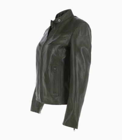 Women's Leather Biker Jacket Green Alton