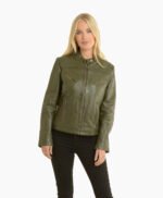 Women's Leather Biker Jacket Green Alton