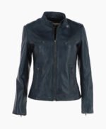 Women's Leather Biker Jacket Navy Alton