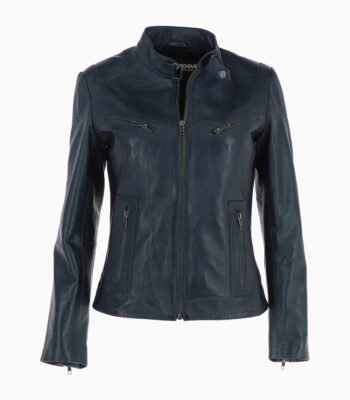 Women's Leather Biker Jacket Navy Alton