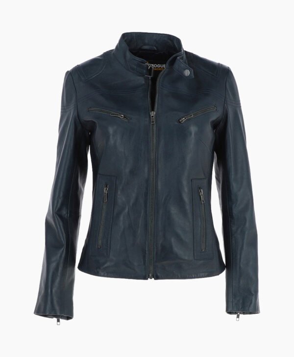 Women's Leather Biker Jacket Navy Alton
