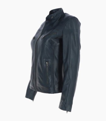 Women's Leather Biker Jacket Navy Alton
