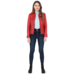 Women's Leather Biker Jacket Red Alton