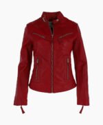 Women's Leather Biker Jacket Red Alton