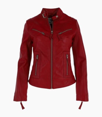 Women's Leather Biker Jacket Red Alton
