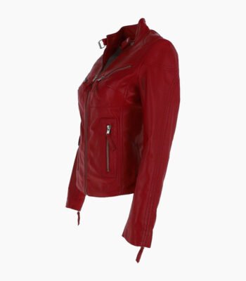 Women's Leather Biker Jacket Red Alton