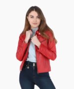 Women's Leather Biker Jacket Red Alton