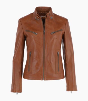 Women's Leather Biker Jacket Tan Alton