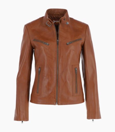 Women's Leather Biker Jacket Tan Alton