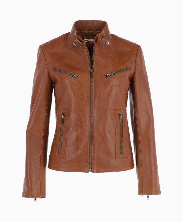 Women's Leather Biker Jacket Tan Alton