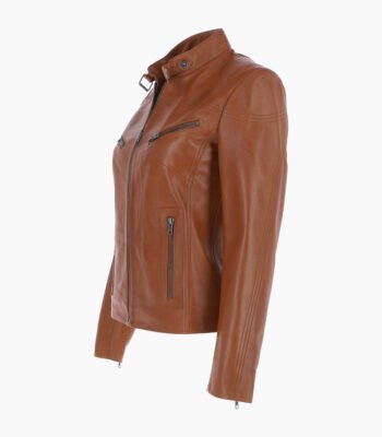 Women's Leather Biker Jacket Tan Alton