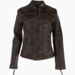 Women's Leather Biker Jacket Vin Brown Alton