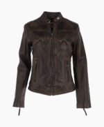 Women's Leather Biker Jacket Vin Brown Alton