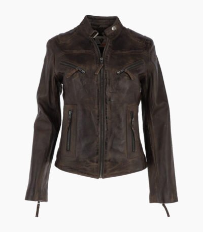 Women's Leather Biker Jacket Vin Brown Alton