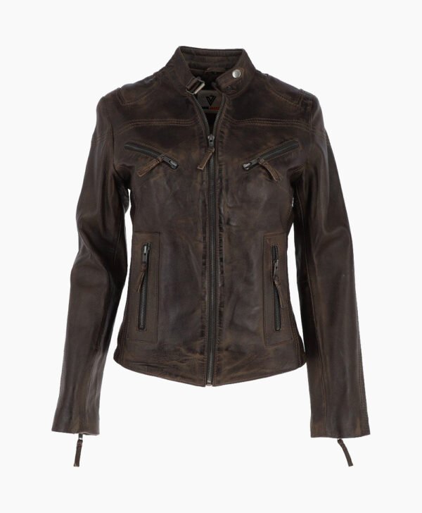 Women's Leather Biker Jacket Vin Brown Alton