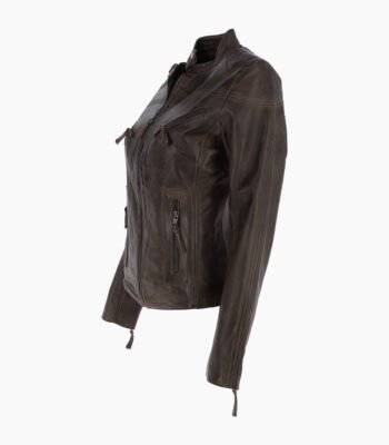 Women's Leather Biker Jacket Vin Brown Alton