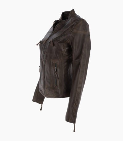 Women's Leather Biker Jacket Vin Brown Alton