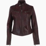 Women's Leather Biker Jacket Vin Burgundy Alton