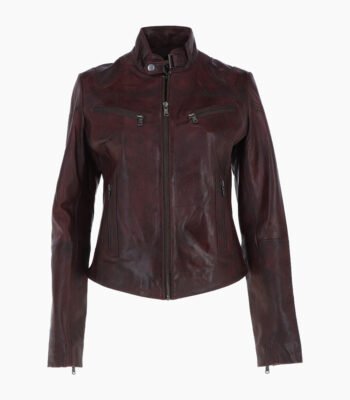 Women's Leather Biker Jacket Vin Burgundy Alton