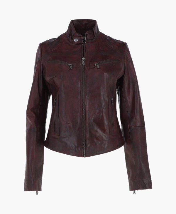Women's Leather Biker Jacket Vin Burgundy Alton