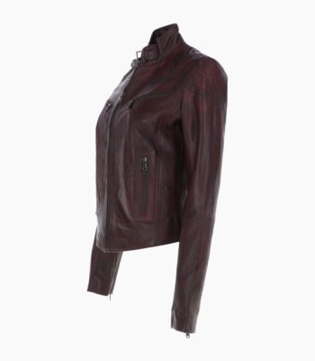 Women's Leather Biker Jacket Vin Burgundy Alton