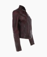 Women's Leather Biker Jacket Vin Burgundy Alton