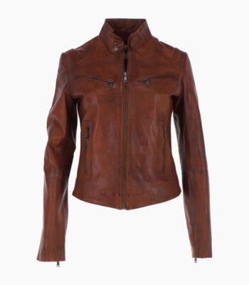 Women's Leather Biker Jacket Vin Tan Alton