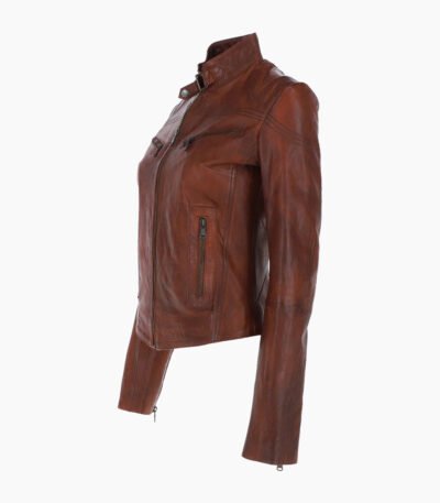 Women's Leather Biker Jacket Vin Tan Alton
