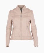 Women's Leather Biker Jacket Beige Lahaina