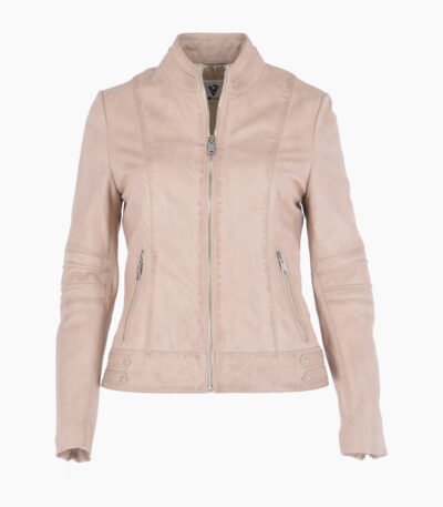 Women's Leather Biker Jacket Beige Lahaina