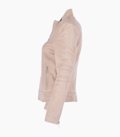 Women's Leather Biker Jacket Beige Lahaina