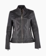 Women's Leather Biker Jacket Black Lahaina