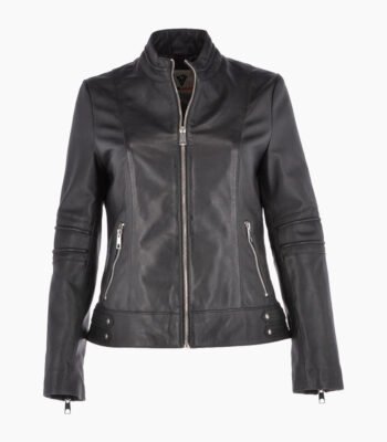Women's Leather Biker Jacket Black Lahaina