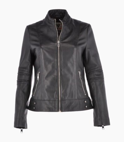 Women's Leather Biker Jacket Black Lahaina