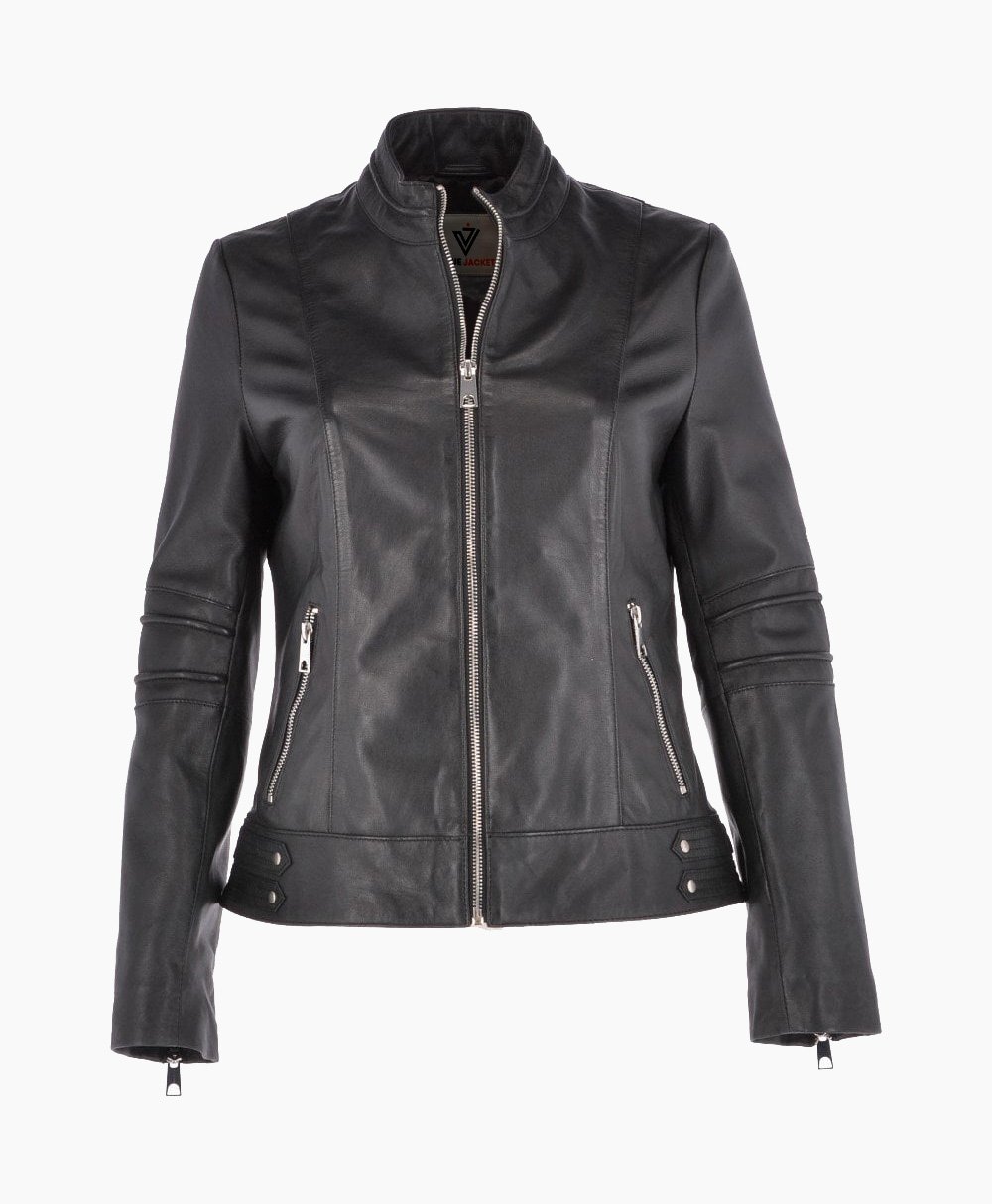 Women's Leather Biker Jacket Black Lahaina Women's Leather Biker Jacket Black Lahaina