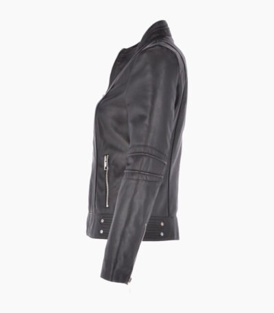 Women's Leather Biker Jacket Black Lahaina