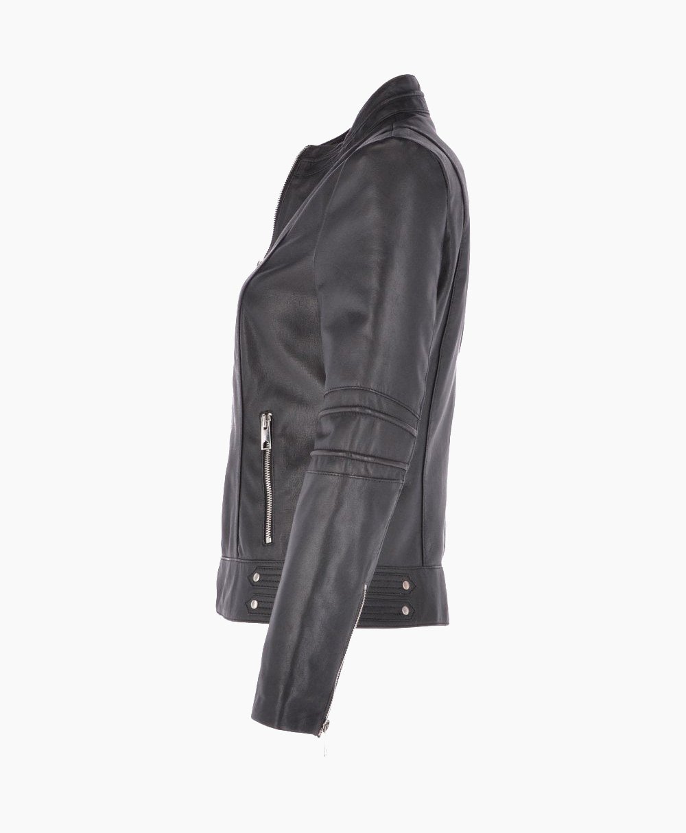 Women's Leather Biker Jacket Black Lahaina Women's Leather Biker Jacket Black Lahaina