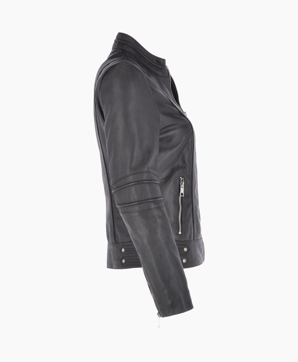 Women's Leather Biker Jacket Black Lahaina Women's Leather Biker Jacket Black Lahaina